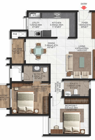 Brigade Lakecrest 2 BHK Floor Plan