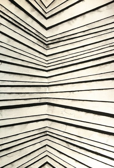  INOS 1 by Tim Grosvenor, ink on paper, opening panel of triptych featuring descending chevron patte