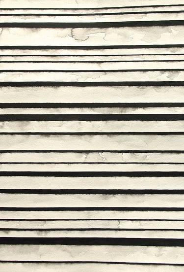  INOS 2 by Tim Grosvenor, ink drawing, middle triptych panel with horizontal lines and dynamic rhyth