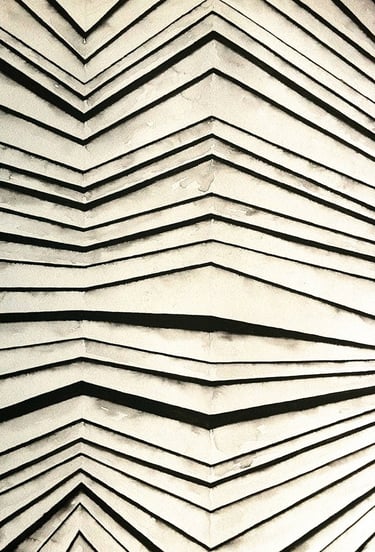 INOS 3 by Tim Grosvenor, ink artwork, final triptych panel featuring ascending chevrons and directio