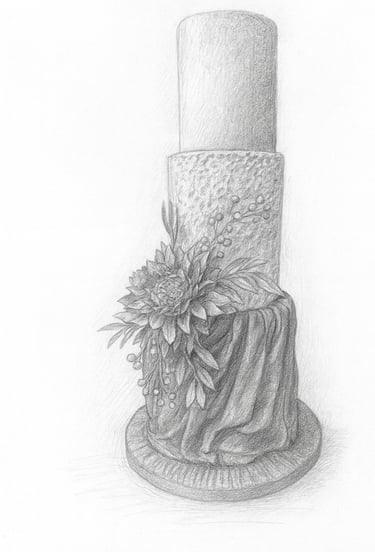 PENCIL DRAWING OF THREE TIER WEDDING CAKE 