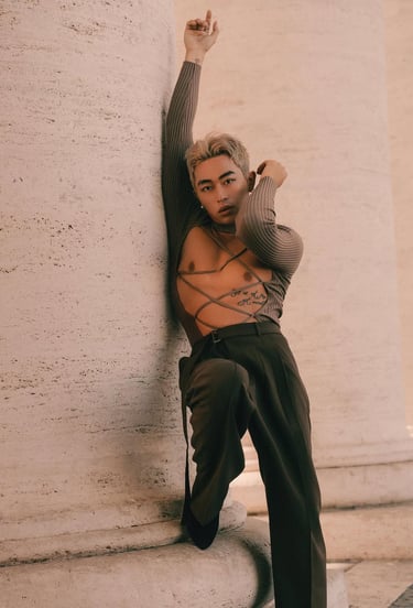 Afa Zhang in dance outfit - showing his artistic model side. Photo by @dozkuo