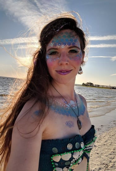 MerMapp's CEO Coraluna on a beautiful beach