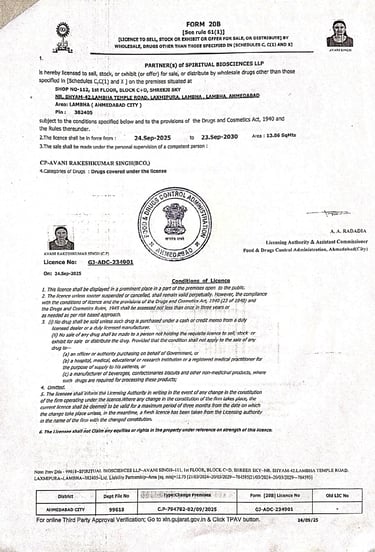 Drug Lic 20B-234901 by Spiritual Biosciences LLP