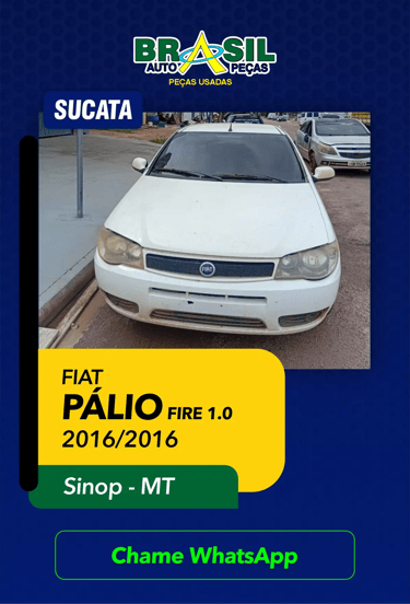Sucata Fiat Palio Fire 1.0 ano 2016 para venda de peças usadas e originais. Desmanche credenciado com envio de peças para tod