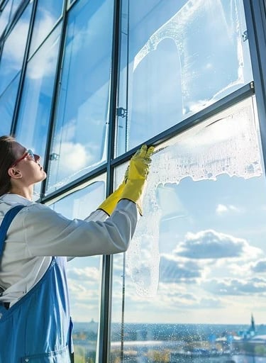 a woman cleaning a window with a rag rag rag rag rag rag rag rag rag