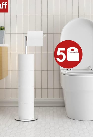 a toilet with a toilet paper roll holder and a toilet paper roll holder