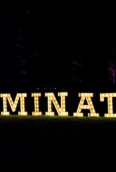 Luminate Image the words luminate in yellow against a dark background