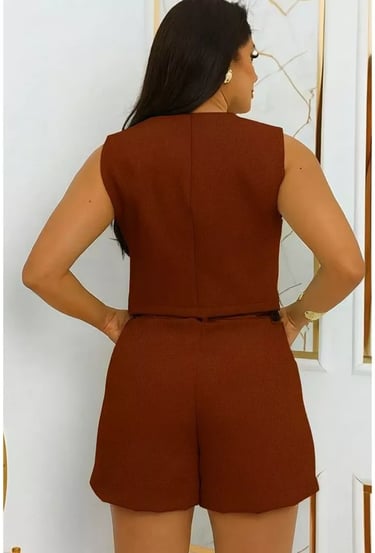 Conjunto Feminino Alfaiataria Luxo, Colete e Short Elegante