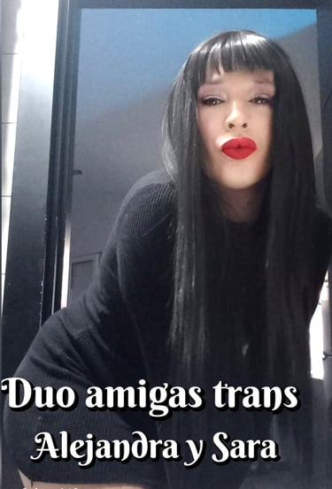 a transexual with long hair and a red lipstick