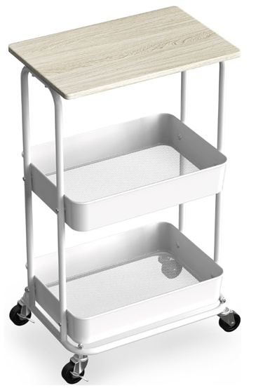 Simple Houseware 2-Tier Rolling Utility Cart with Top Board, Maple for lash artist cart