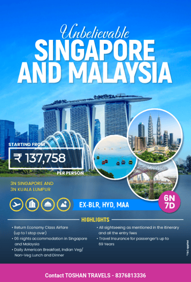 Singapore Malaysia holiday package from India with Marina Bay Sands and Petronas Towers