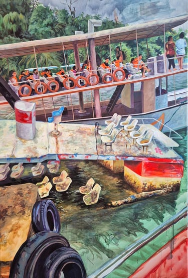 "Wrack zwischen Anlegern"-Acryl auf Leinwand-Gemälde von 2025-Jasmin Roßmann