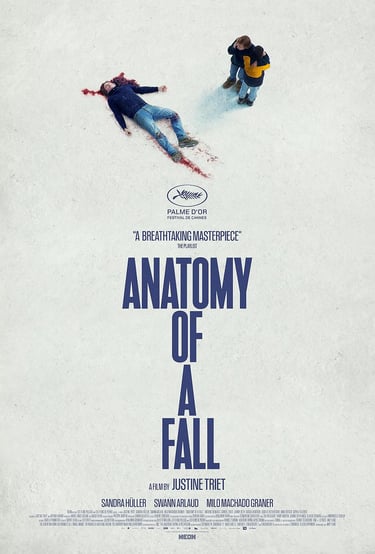 Poster for Justine Triet's 'Anatomy of a Fall' screening hosted by Auckland International Film Club.
