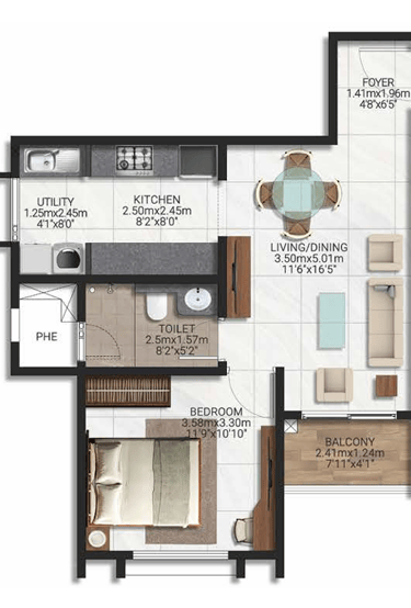 Brigade Lakecrest 1 BHK Floor Plan