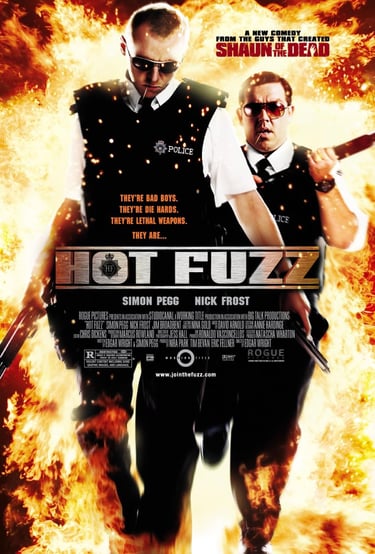 Poster for Edgar Wright's 'Hot Fuzz' screening hosted by Auckland International Film Club