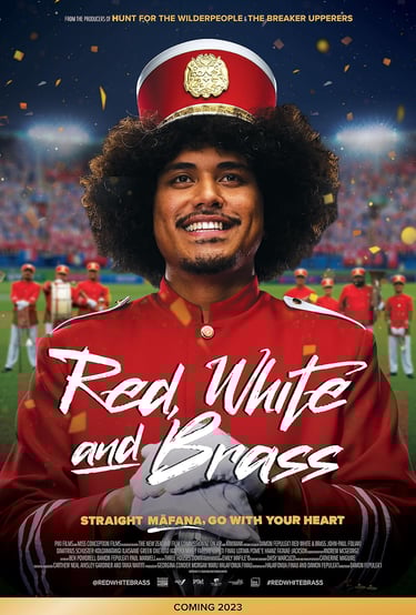 Poster for 'Red, White and Brass' screening hosted by Auckland International Film Club.