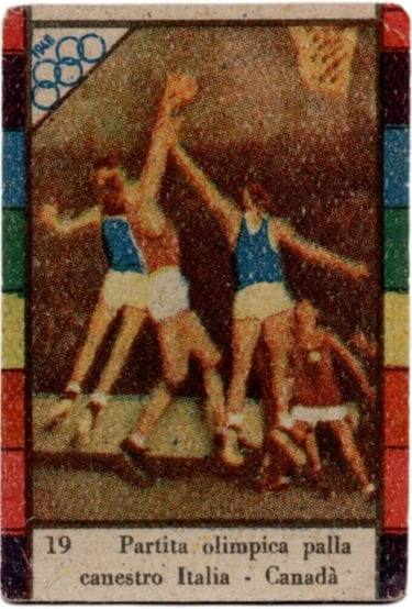 1948 Cigogna Olimpiadi #19 Partita Olimpica Palla Canestro Italia vs Canada