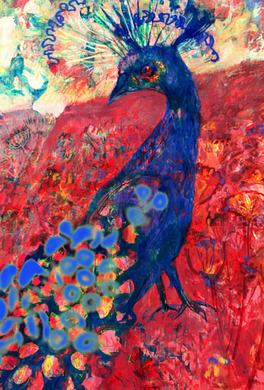 Paone - drawing inspired by the Peacock Garden Great Dixter - digital collage