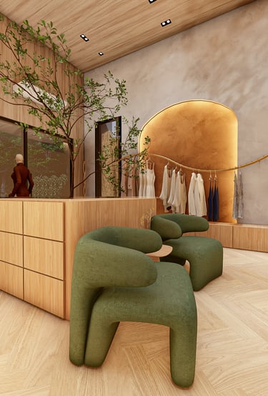 loja de roupas com design moderno e orgânico