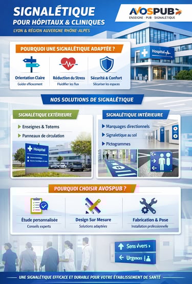 Solutions de signalétique pour hôpitaux et cliniques en région lyonnaise