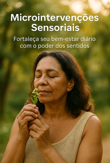 Alt text: ambiente tranquilo com elementos sensoriais — velas, natureza, música, e luz suave simboli