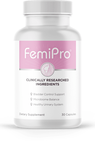 FemiPro bladder control supplement bottle for women's urinary health and microbiome balance.