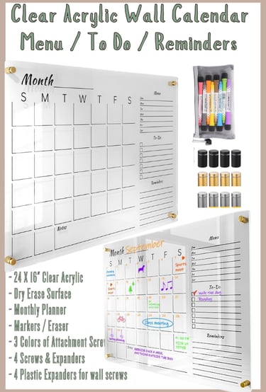 Clear Acrylic Wall Calendar Menu To Do List Reminders Busy Mom Command Center