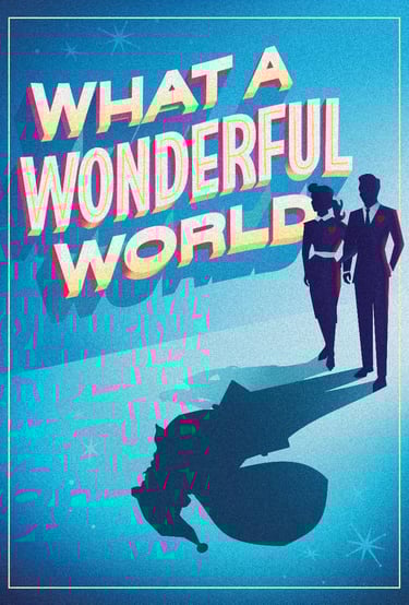 a man and woman standing in front of a poster