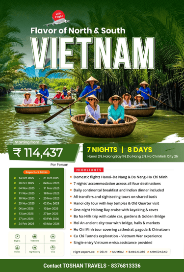 Affordable Vietnam tour package with cultural, nature and cruise experiences by Toshan Travels