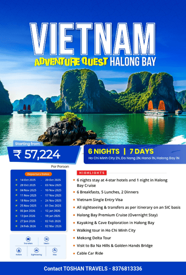 Vietnam travel package including Hanoi, Ho Chi Minh City and Ha Long Bay by Toshan Travels
