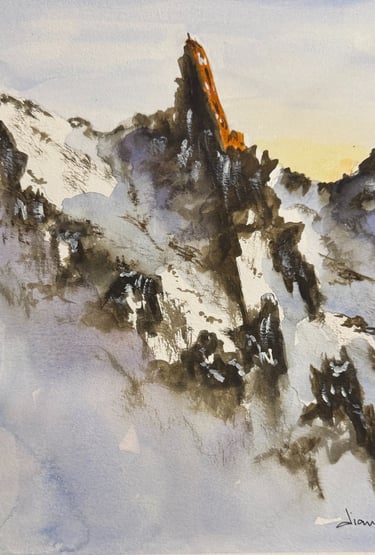 A beautiful way to be. The dancing of shadows and lights. A rocky snowy mountain by Dianaq.art