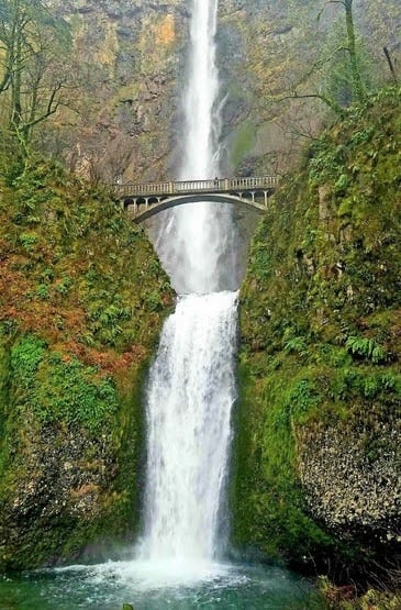 Columbia River Gorge Oregon - Multnomah Falls & bridge is 1 of the most photographed in the world 