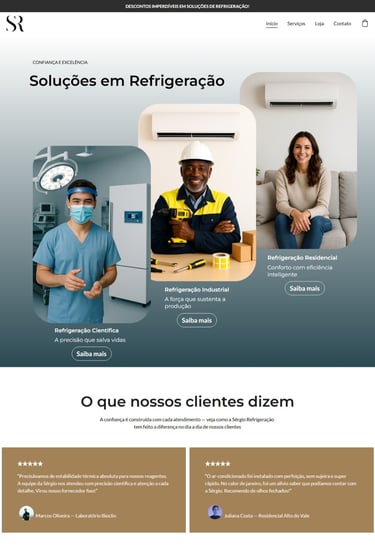 Site da Sergio Refrigerações, cliente da Élan Digital, exibido no computador