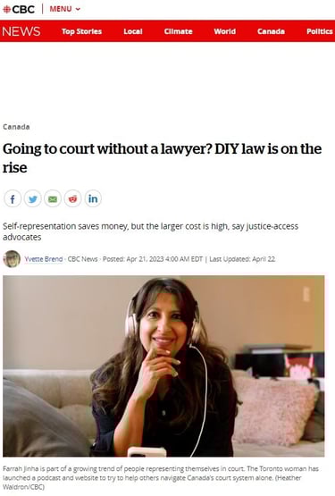 DIY law is on the rise. Toronto. Heather Waldron, CBC. 