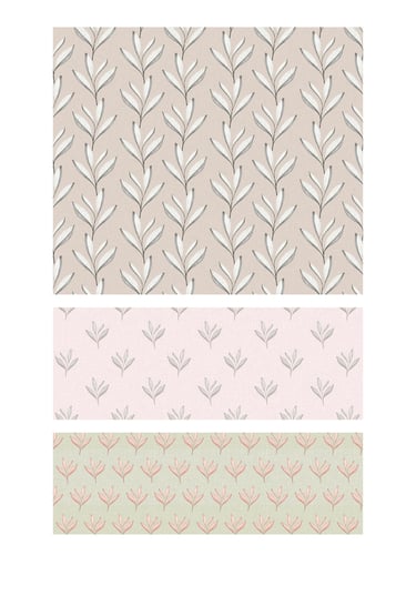 Minimalist hand drawn botanicals seamless surface patterns for wallpaper, fabric, home decor and art licensing.