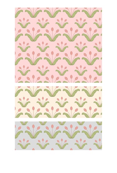 Oval bulb flower plants seamless surface patterns for wallpaper, home decor and textile licensing.