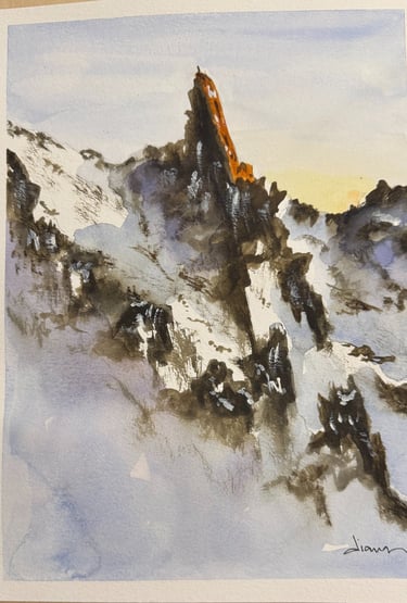 A beautiful way to be. The dancing of shadows and lights. A rocky snowy mountain by Dianaq.art