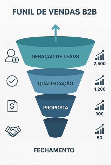  Funil-vendas-B2B-visualizado-fluxo-mostrando-lead-generation