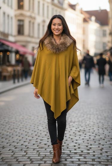 cashmere faux trim ponchu