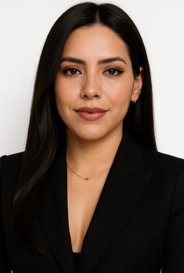 a woman in a black suit and a necklace