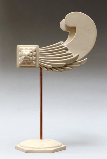 Very small ceramic sculpture variation of fragmented, reconstructed Greek Archaic-style wing.