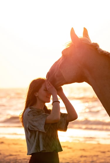 couple cavalier cheval en liberte la plage