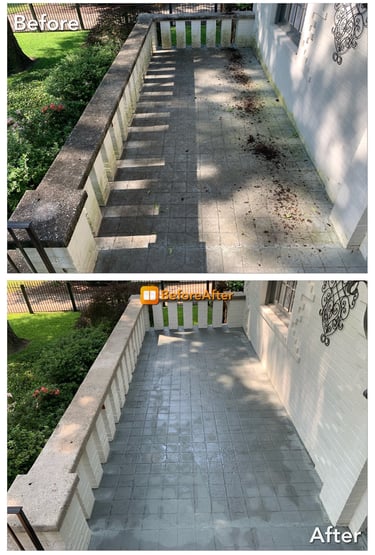 a before and after photo of pressure washing in dayton ohio