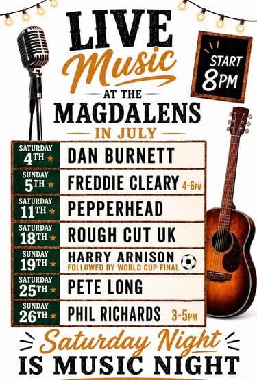 Live music in july at teh Magdalens Ripon