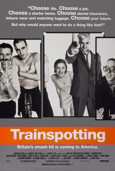 Poster for Danny Boyle's Trainspotting screening hosted by Auckland International Film Club