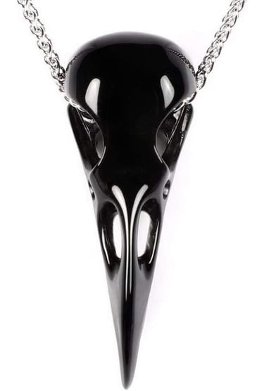 Necklace of Gemstone Carved Crystal Raven Skull Pendant for Men