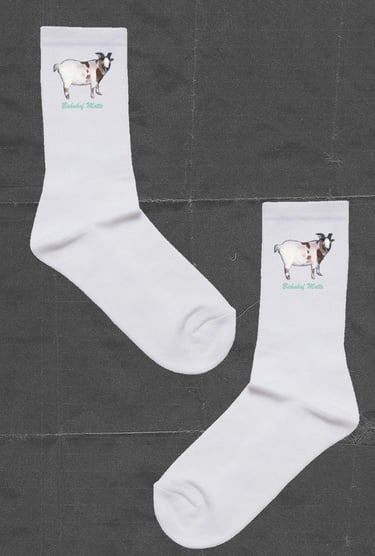 a pair of socks with a goat on it, merch, Bahnhofstrasse motte