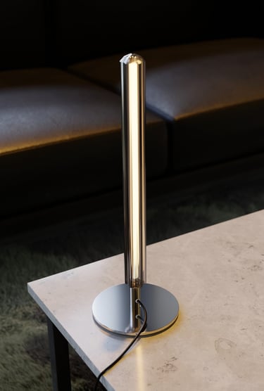 lampe de table chromé tube visuel 3d