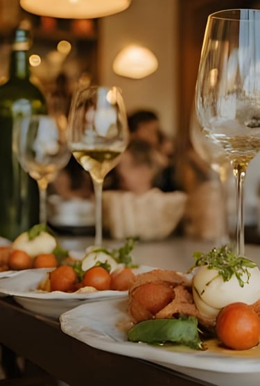 Table dressée avec plusieurs verres à vin 